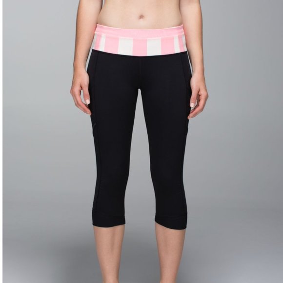 Lululemon Run For Fun Crop Black/Bleached Coral/Steep Stripe Bleached Coral 8